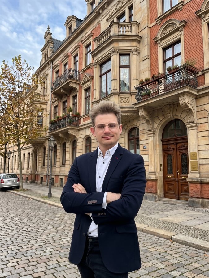Thomas Tergan vor einer sanierten Gründerzeitfassade